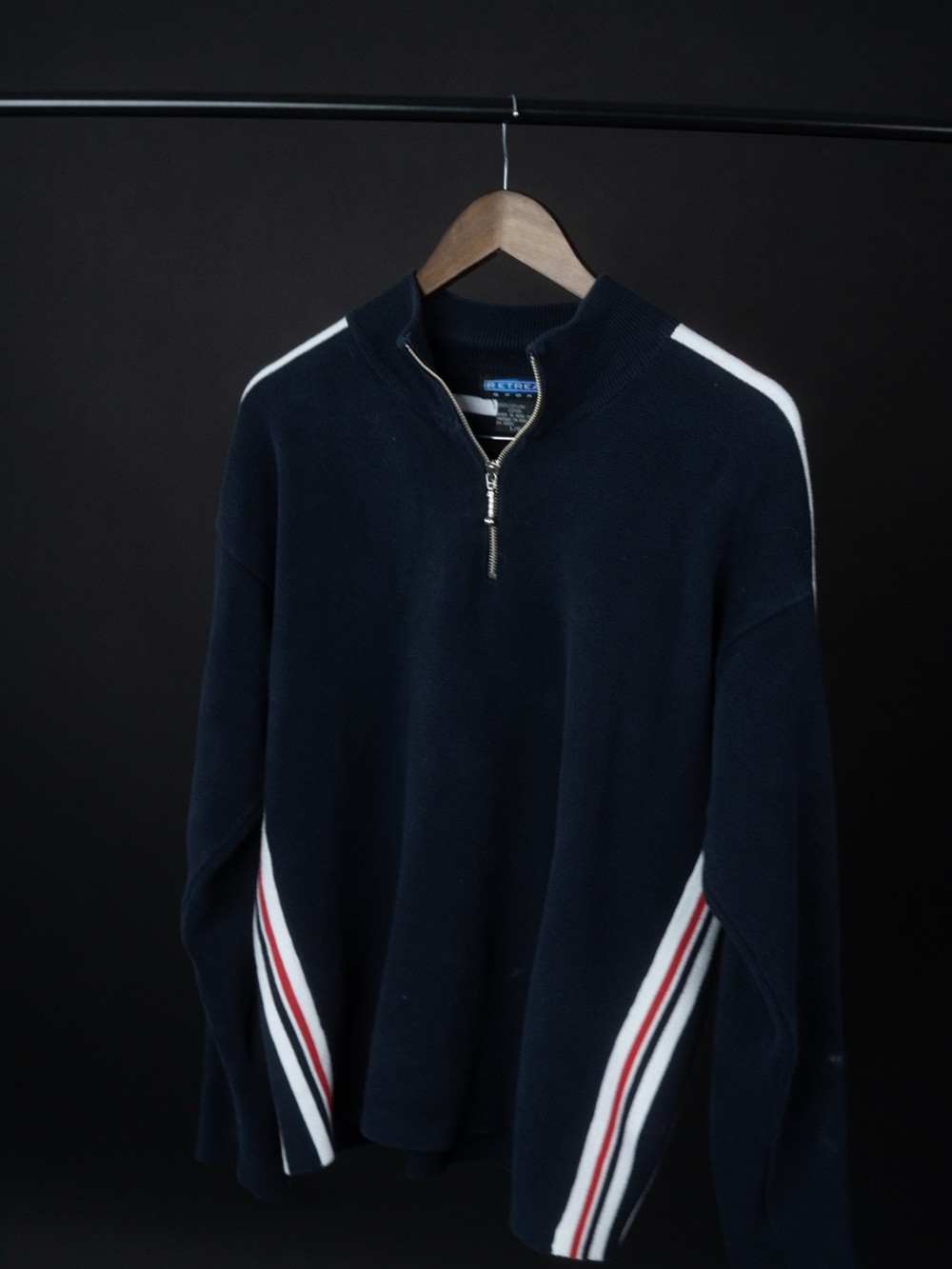 Retreat Sport Dark Navy Half-Zip Sweater with Stripe Detail
